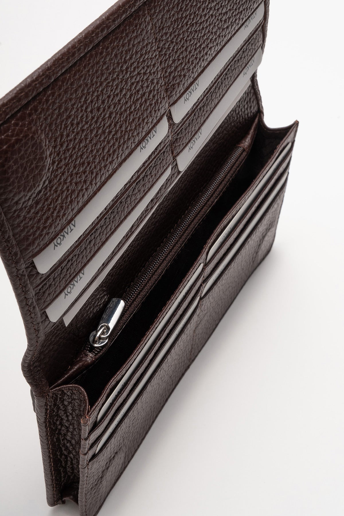 Unisex Hakiki Deri Kahve Çıtçıtlı Çok Kartlıklı Portföy Cüzdan Nova