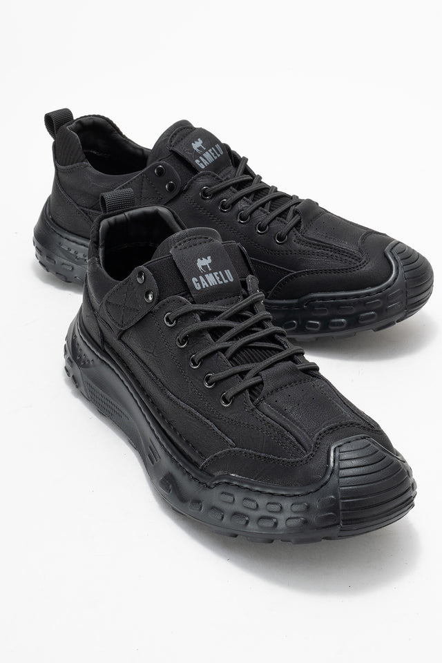 Erkek Siyah Bağcıklı Tırtıklı Kauçuk Tabanlı Sneaker Eliseo