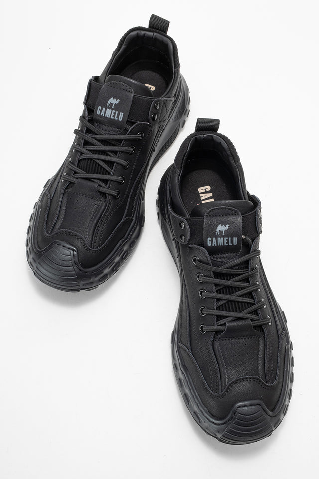 Erkek Siyah Bağcıklı Tırtıklı Kauçuk Tabanlı Sneaker Eliseo