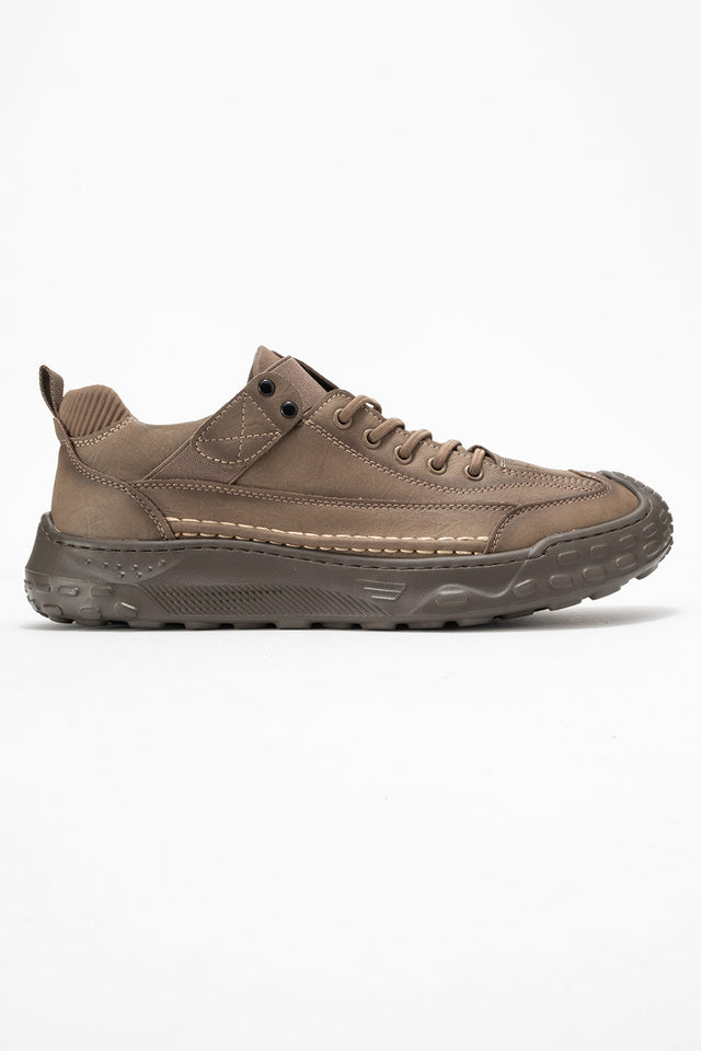 Erkek Vizon Bağcıklı Tırtıklı Kauçuk Tabanlı Sneaker Eliseo