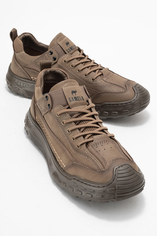 Erkek Vizon Bağcıklı Tırtıklı Kauçuk Tabanlı Sneaker Eliseo