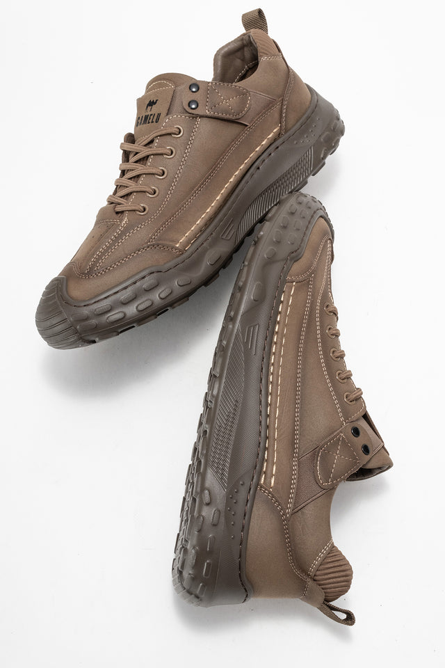 Erkek Vizon Bağcıklı Tırtıklı Kauçuk Tabanlı Sneaker Eliseo