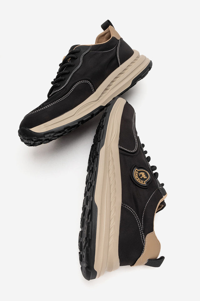 Erkek Siyah Nubuk Bağcıklı Kalın Tabanlı Sneaker Günlük Ayakkabı Edgar