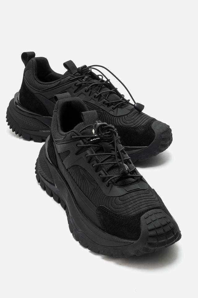 Erkek Siyah Lastik Bağcıklı Tırtıklı Taban Outdoor Sneaker Ezio