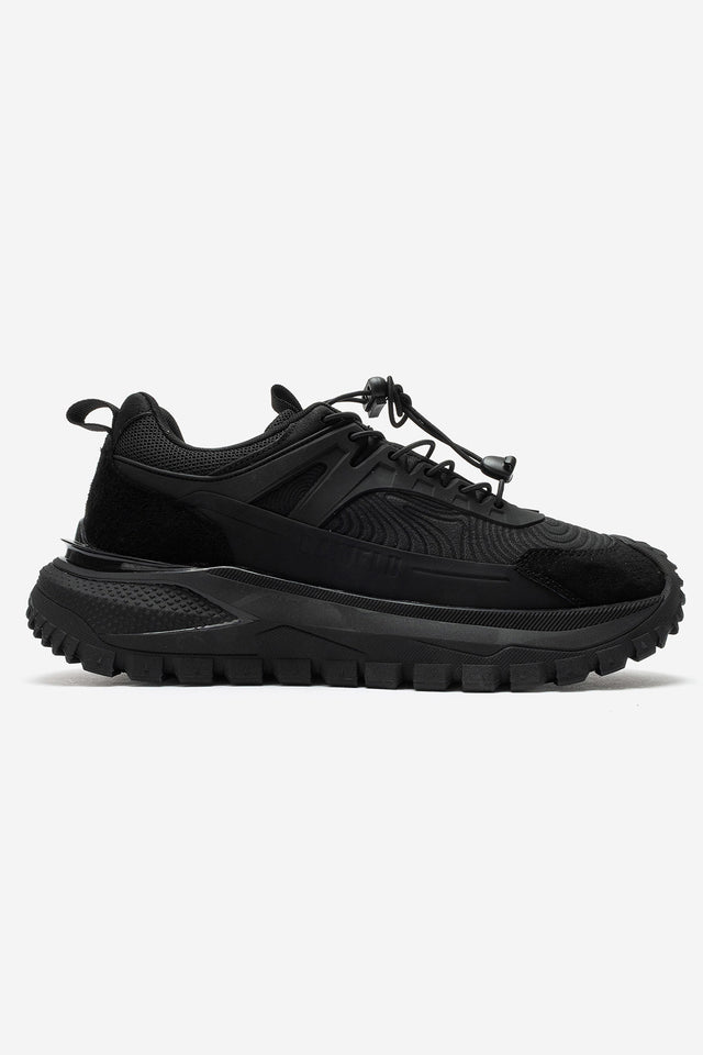 Erkek Siyah Lastik Bağcıklı Tırtıklı Taban Outdoor Sneaker Ezio