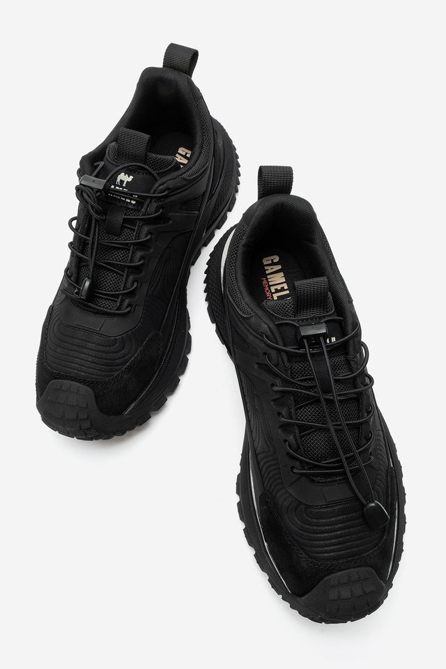 Erkek Siyah Lastik Bağcıklı Tırtıklı Taban Outdoor Sneaker Ezio