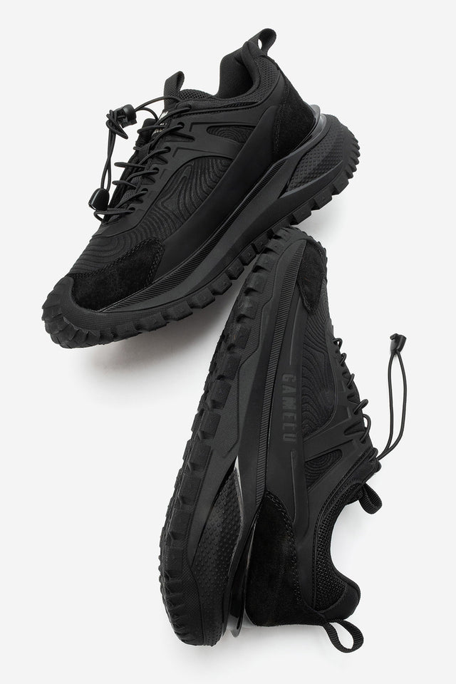 Erkek Siyah Lastik Bağcıklı Tırtıklı Taban Outdoor Sneaker Ezio