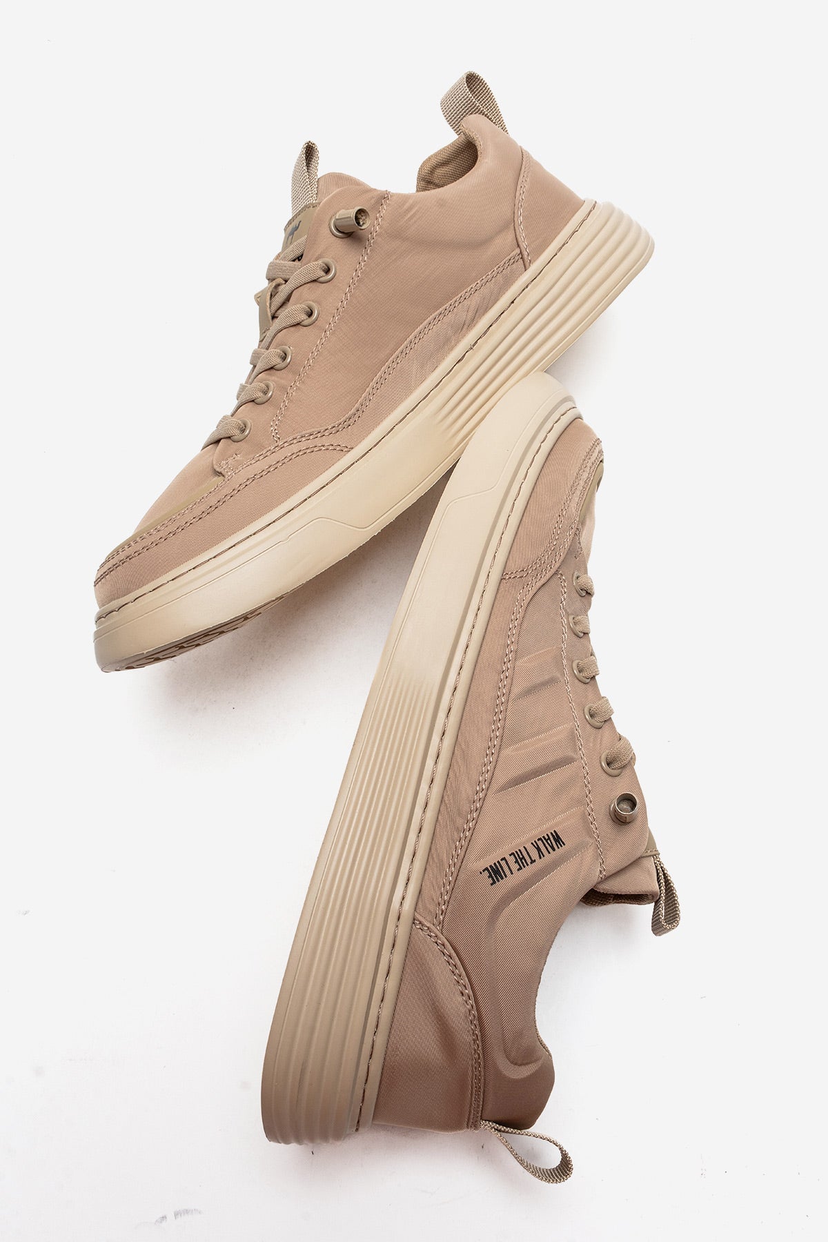 Erkek Bej Bağcıklı Kalın Kauçuk Tabanlı Sneaker Donato