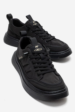 Erkek Siyah Bağcıklı Kalın Kauçuk Tabanlı Sneaker Donato
