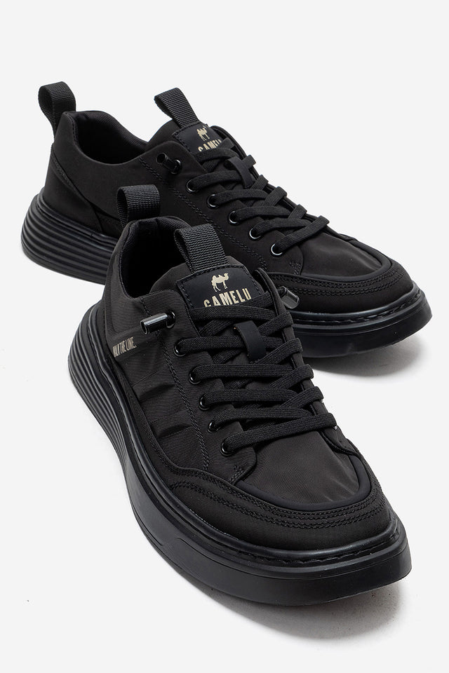 Erkek Siyah Bağcıklı Kalın Kauçuk Tabanlı Sneaker Donato