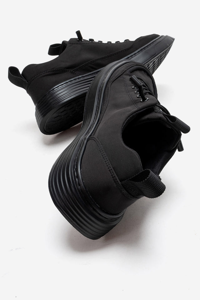 Erkek Siyah Bağcıklı Kalın Kauçuk Tabanlı Sneaker Donato