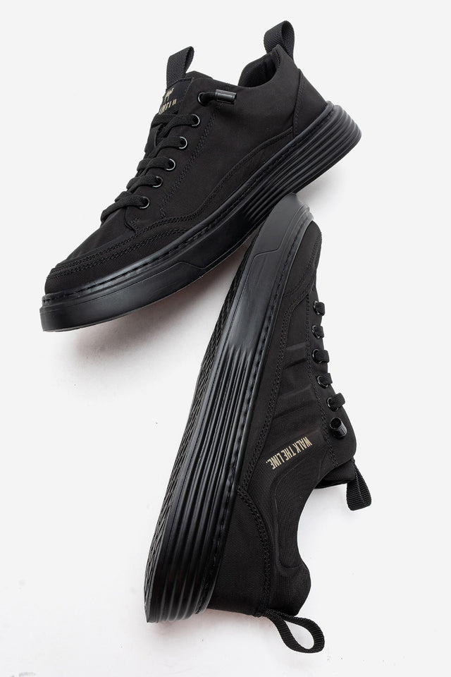 Erkek Siyah Bağcıklı Kalın Kauçuk Tabanlı Sneaker Donato