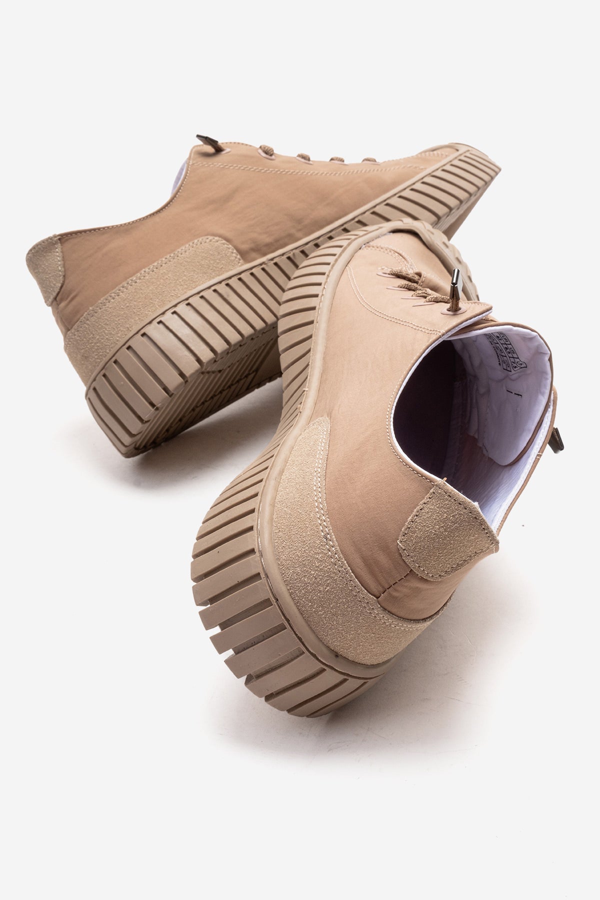 Erkek Bej Bağcıklı Kauçuk Burun Detaylı Kalın Tabanlı Sneaker Günlük Ayakkabı Cristiano