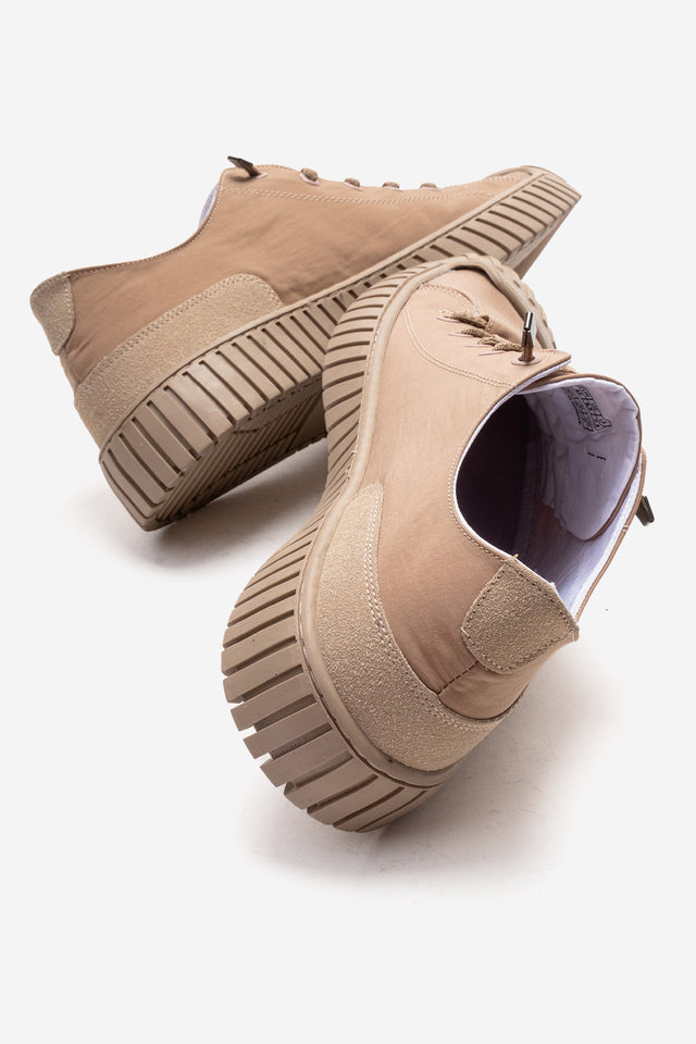 Erkek Bej Bağcıklı Kauçuk Burun Detaylı Kalın Tabanlı Sneaker Günlük Ayakkabı Cristiano