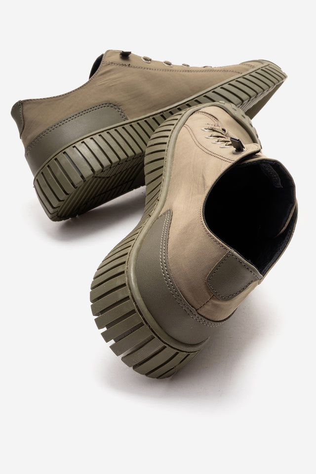 Erkek Haki Bağcıklı Kauçuk Burun Detaylı Kalın Tabanlı Sneaker Günlük Ayakkabı Cristiano