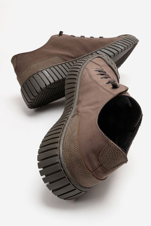 Erkek Kahve Bağcıklı Kauçuk Burun Detaylı Kalın Tabanlı Sneaker Günlük Ayakkabı Cristiano