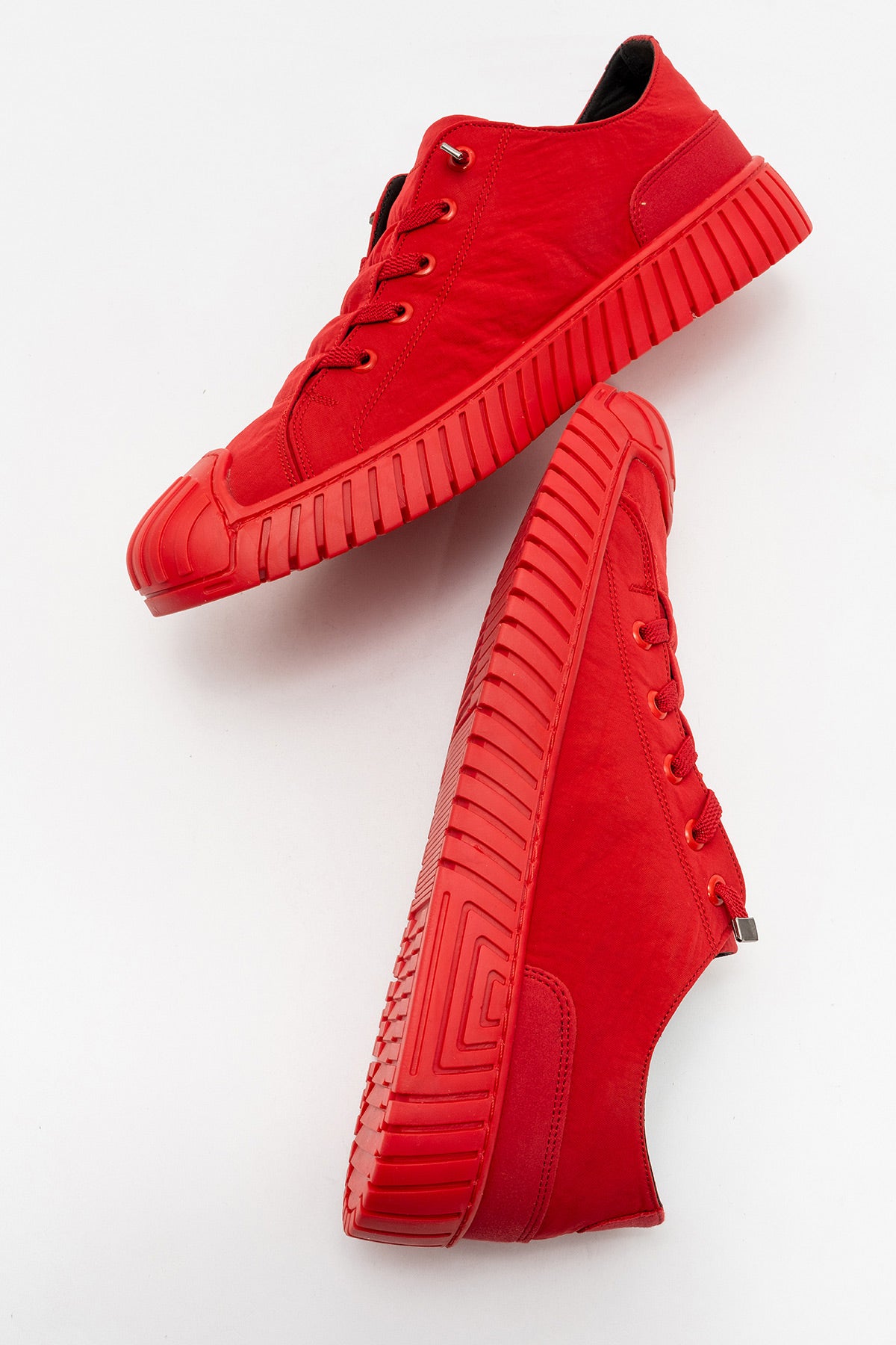 Erkek Kırmızı Bağcıklı Kauçuk Burun Detaylı Kalın Tabanlı Sneaker Günlük Ayakkabı Cristiano