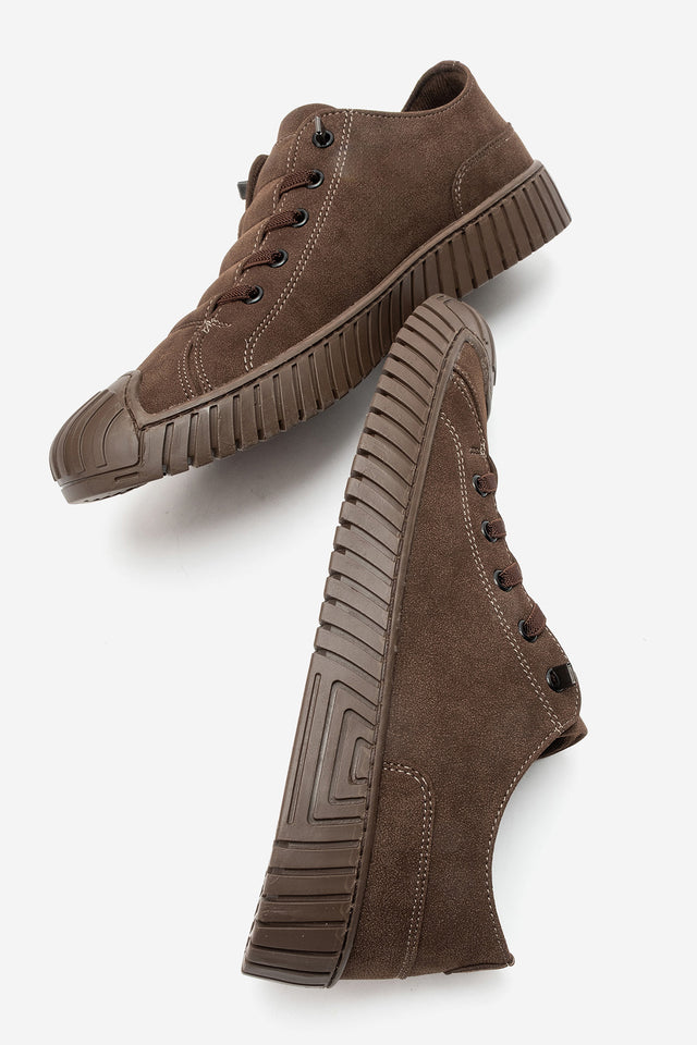 Erkek Kahve Nubuk Bağcıklı Kauçuk Burunlu Günlük Sneaker Vigor