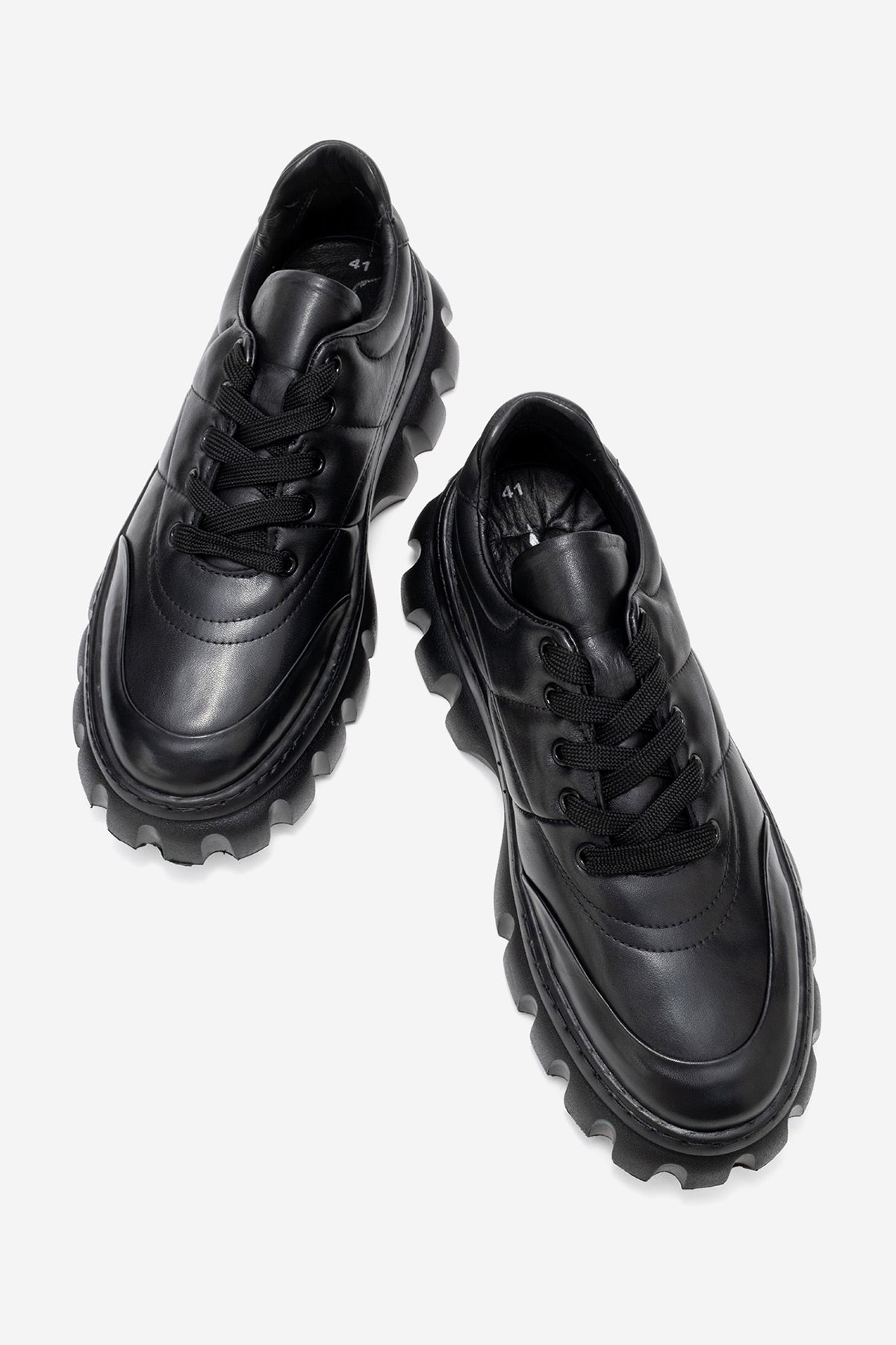Erkek Hakiki Deri Siyah Bağcıklı Tırtıklı Kalın Taban Sneaker Alonso