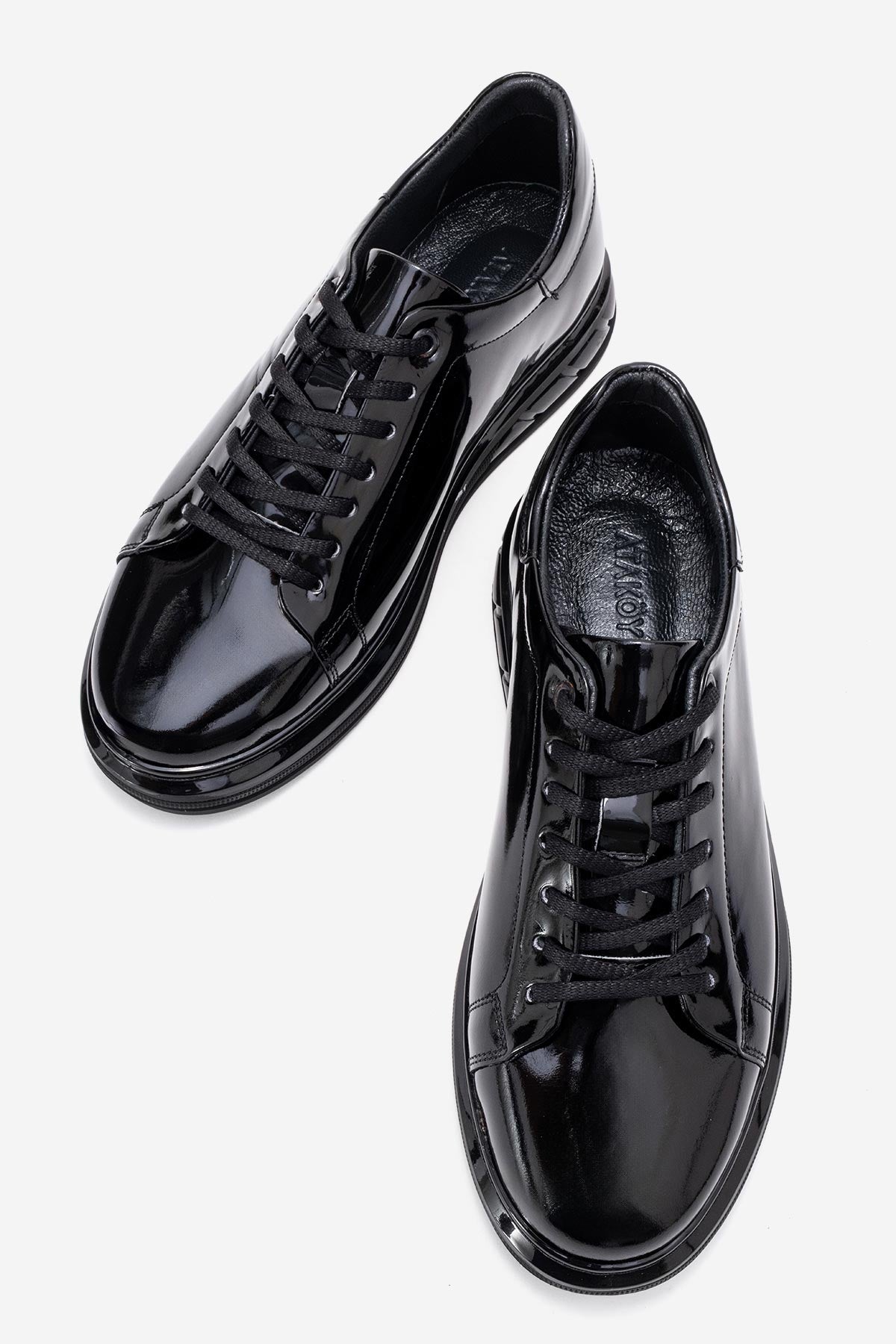 Erkek Hakiki Deri Siyah Bağcıklı Kalın Tabanlı Sneaker Günlük Ayakkabı Basilio