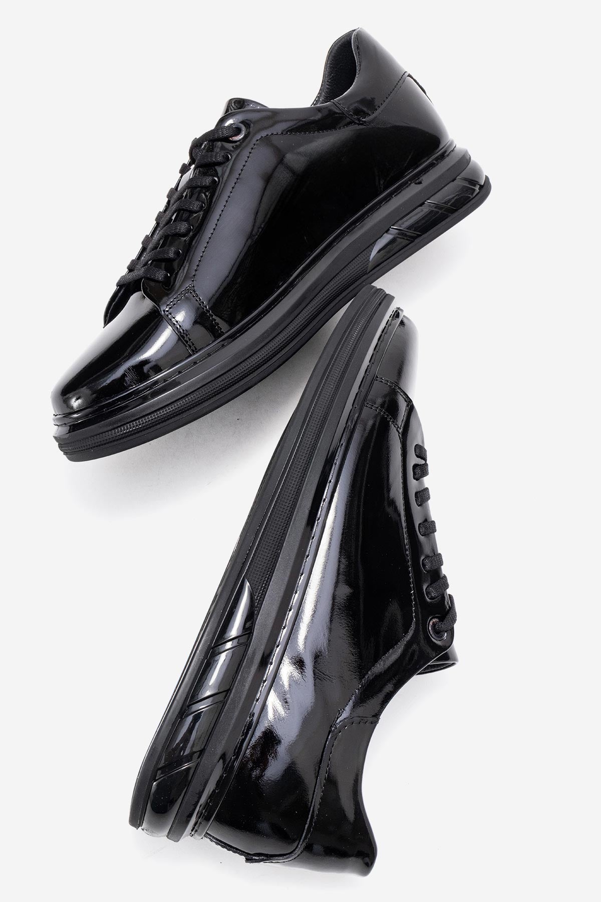 Erkek Hakiki Deri Siyah Bağcıklı Kalın Tabanlı Sneaker Günlük Ayakkabı Basilio