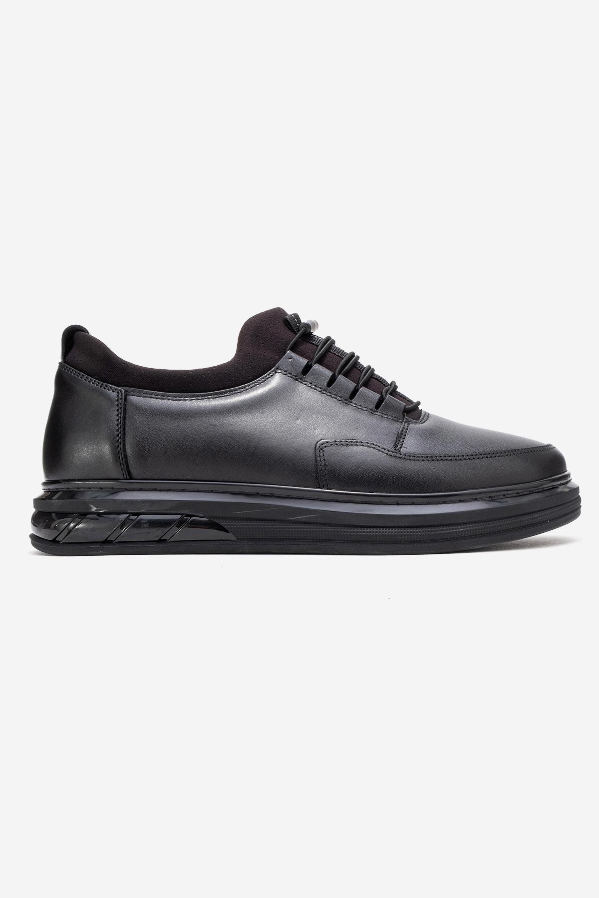 Erkek Hakiki Deri Siyah Bağcıklı Hava Tabanlı Sneaker Benicio