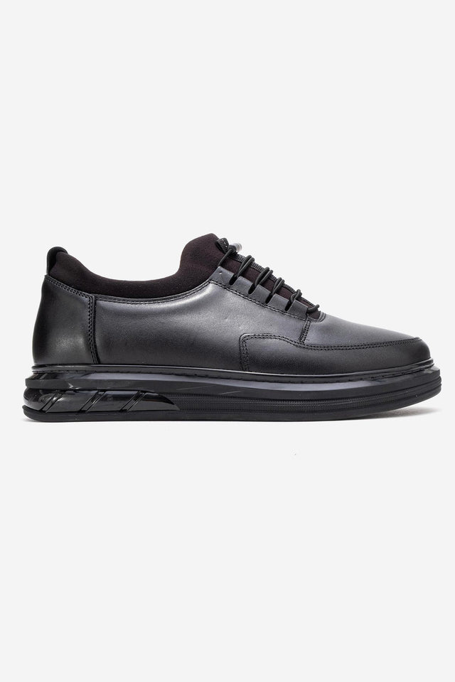 Erkek Hakiki Deri Siyah Bağcıklı Hava Tabanlı Sneaker Benicio