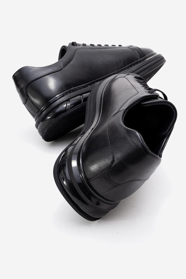 Erkek Hakiki Deri Siyah Bağcıklı Hava Tabanlı Sneaker Benicio