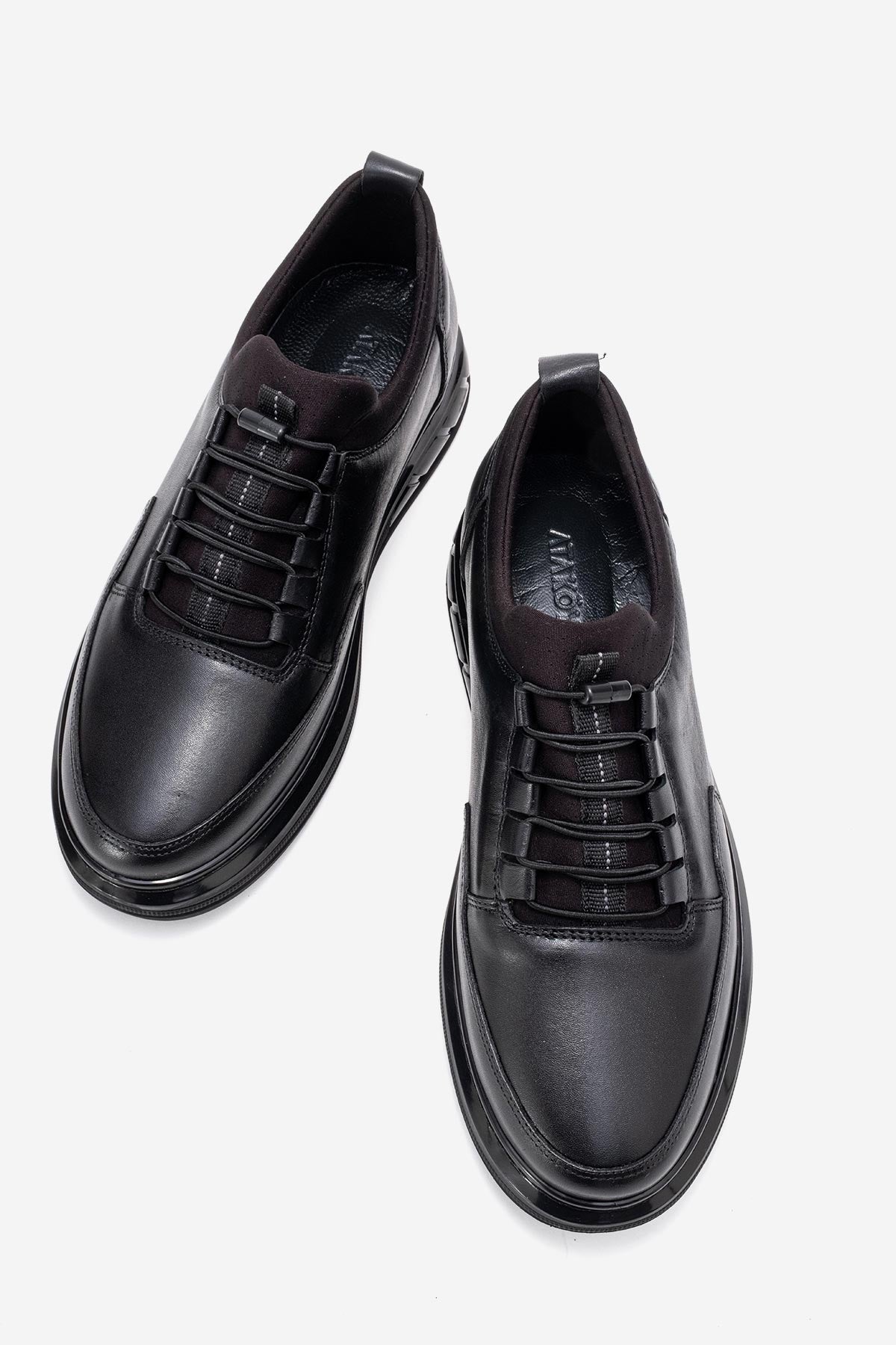 Erkek Hakiki Deri Siyah Bağcıklı Hava Tabanlı Sneaker Benicio
