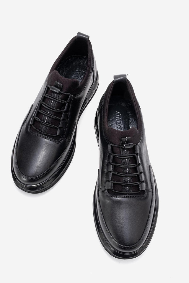 Erkek Hakiki Deri Siyah Bağcıklı Hava Tabanlı Sneaker Benicio