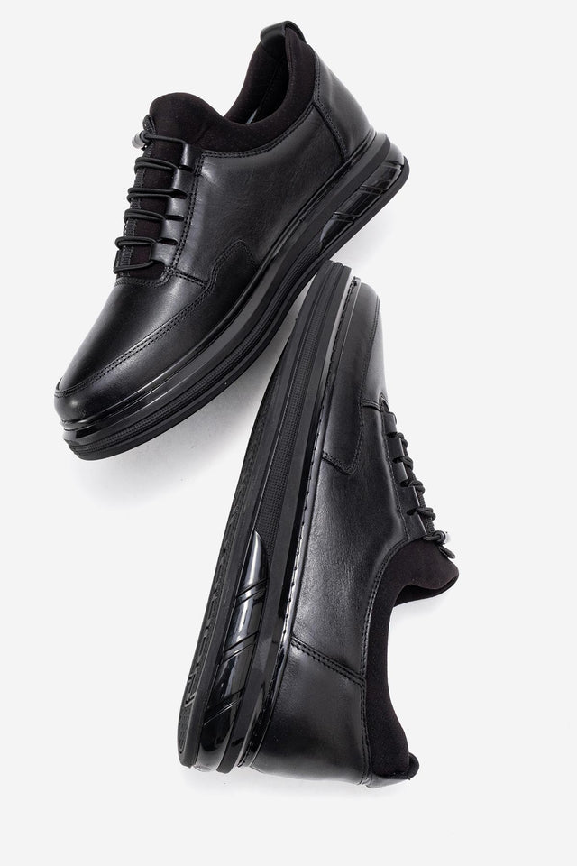 Erkek Hakiki Deri Siyah Bağcıklı Hava Tabanlı Sneaker Benicio