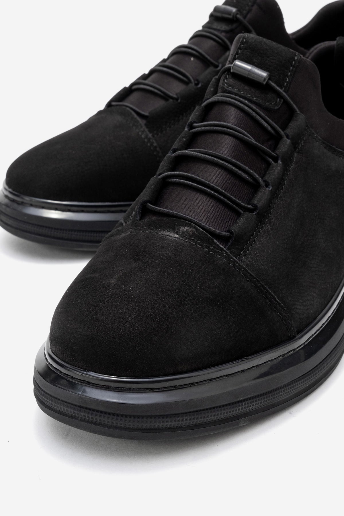 Erkek Hakiki Deri Siyah Nubuk Lastik Bağcıklı Kalın Taban Sneaker Calisto
