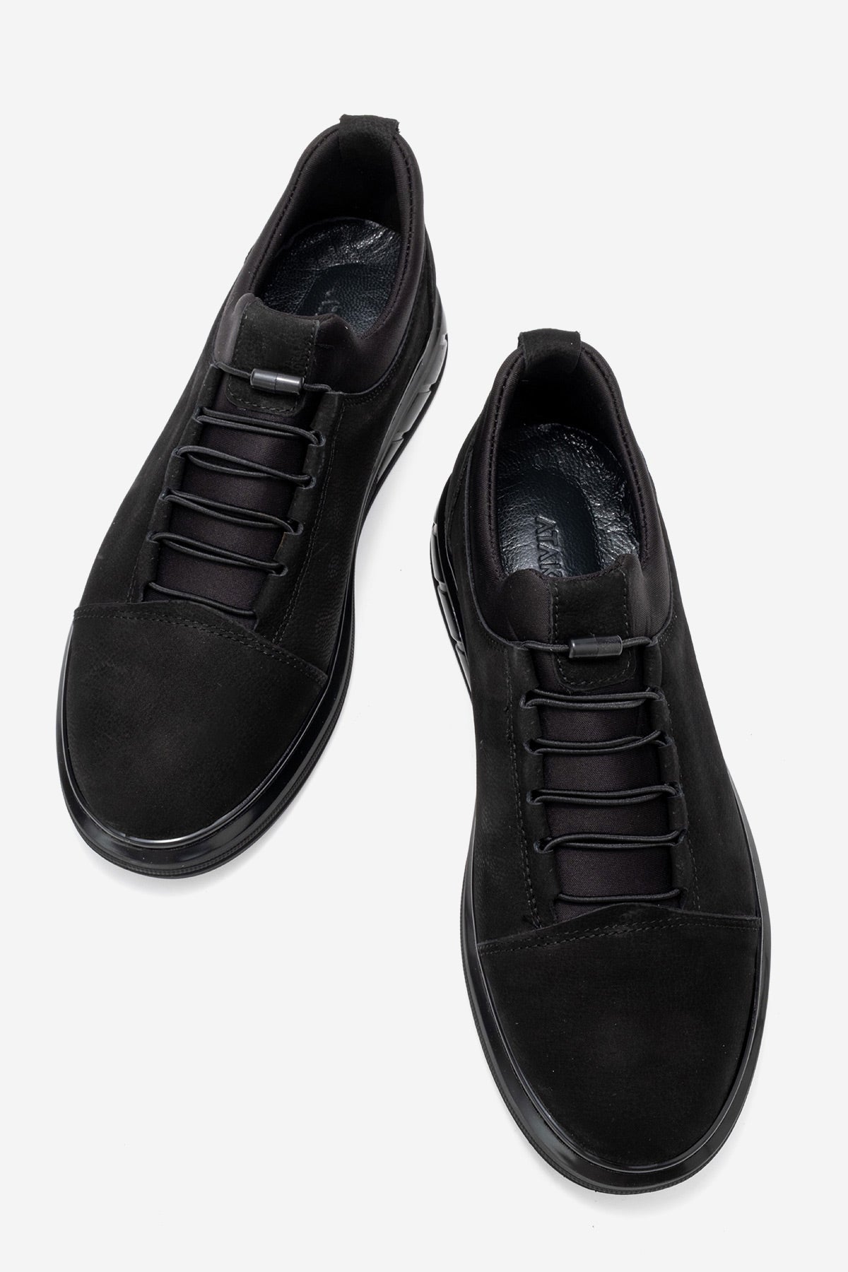 Erkek Hakiki Deri Siyah Nubuk Lastik Bağcıklı Kalın Taban Sneaker Calisto