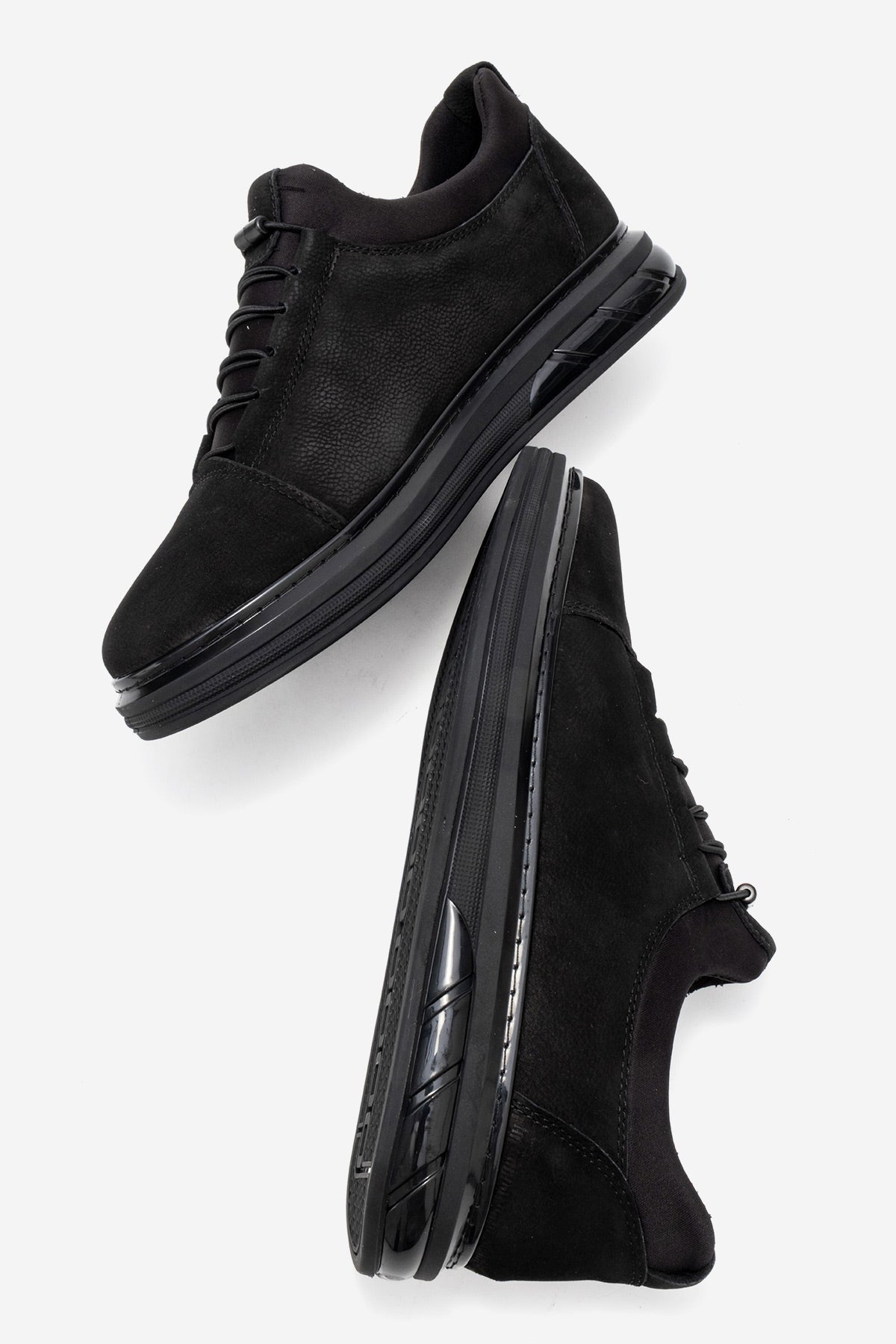 Erkek Hakiki Deri Siyah Nubuk Lastik Bağcıklı Kalın Taban Sneaker Calisto