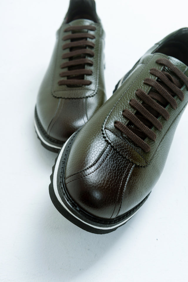Erkek Hakiki Deri Hakiki Deri Haki Floter Bağcıklı Kauçuk Tabanlı Sneaker Günlük Ayakkabı Gilberto