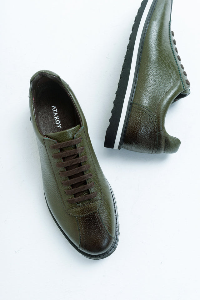 Erkek Hakiki Deri Hakiki Deri Haki Floter Bağcıklı Kauçuk Tabanlı Sneaker Günlük Ayakkabı Gilberto