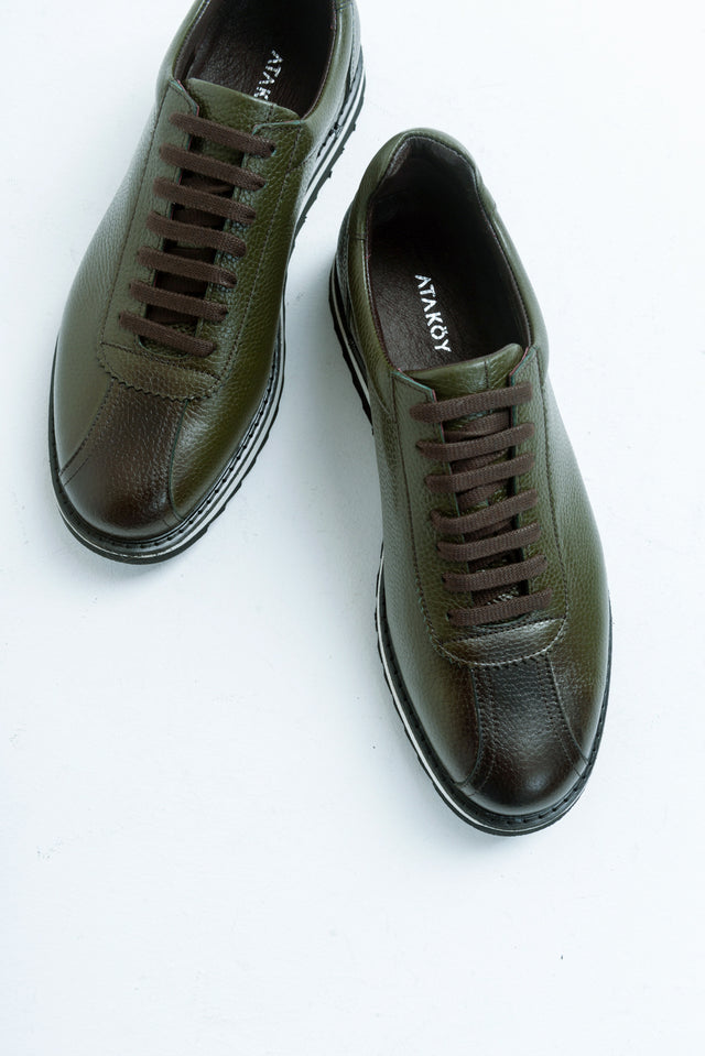 Erkek Hakiki Deri Hakiki Deri Haki Floter Bağcıklı Kauçuk Tabanlı Sneaker Günlük Ayakkabı Gilberto