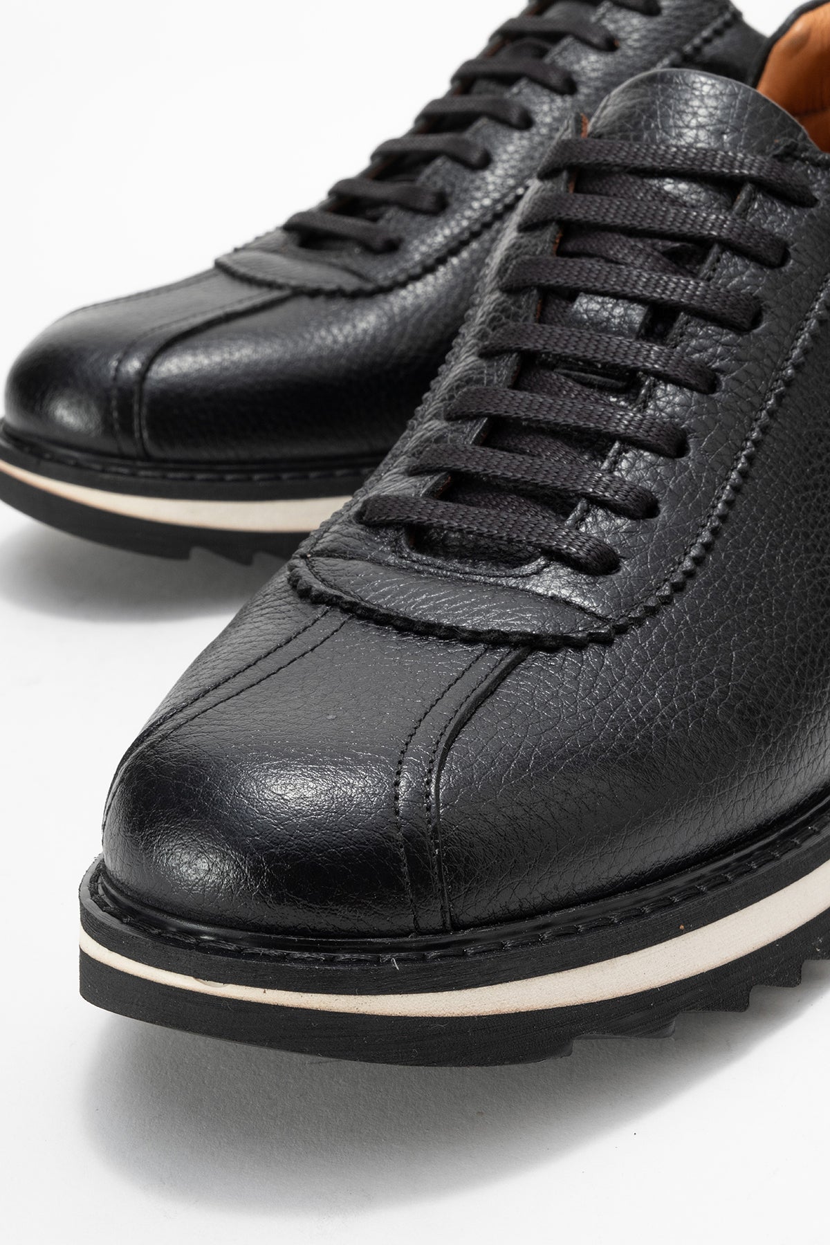 Erkek Hakiki Deri Siyahki Deri Haki Floter Bağcıklı Kauçuk Tabanlı Sneaker Günlük Ayakkabı Gilberto