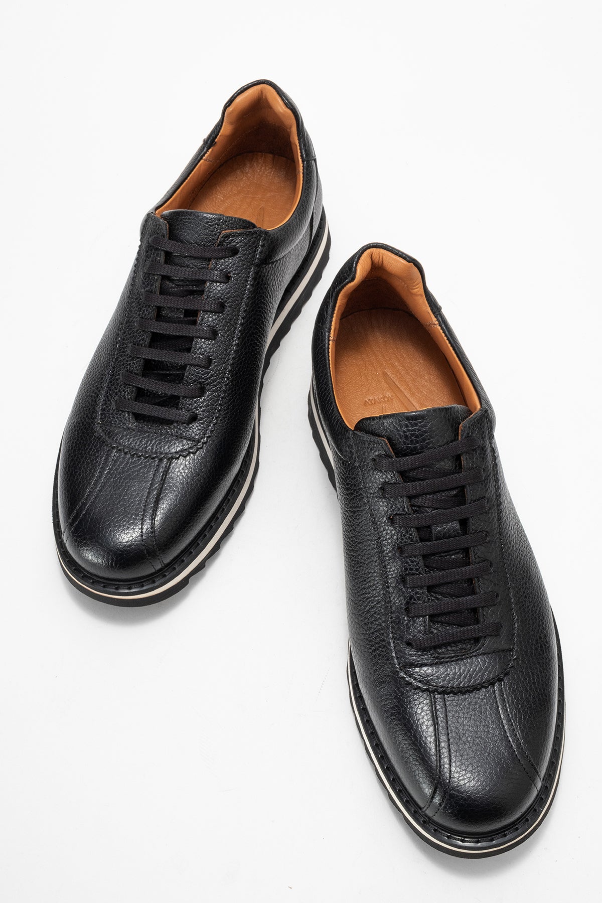 Erkek Hakiki Deri Siyahki Deri Haki Floter Bağcıklı Kauçuk Tabanlı Sneaker Günlük Ayakkabı Gilberto