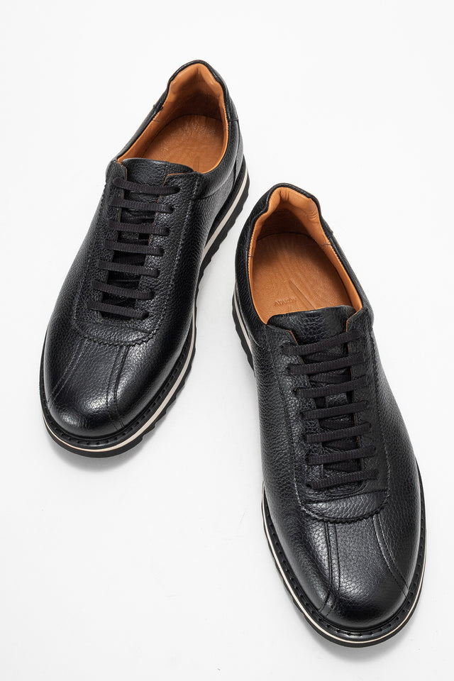 Erkek Hakiki Deri Siyahki Deri Haki Floter Bağcıklı Kauçuk Tabanlı Sneaker Günlük Ayakkabı Gilberto