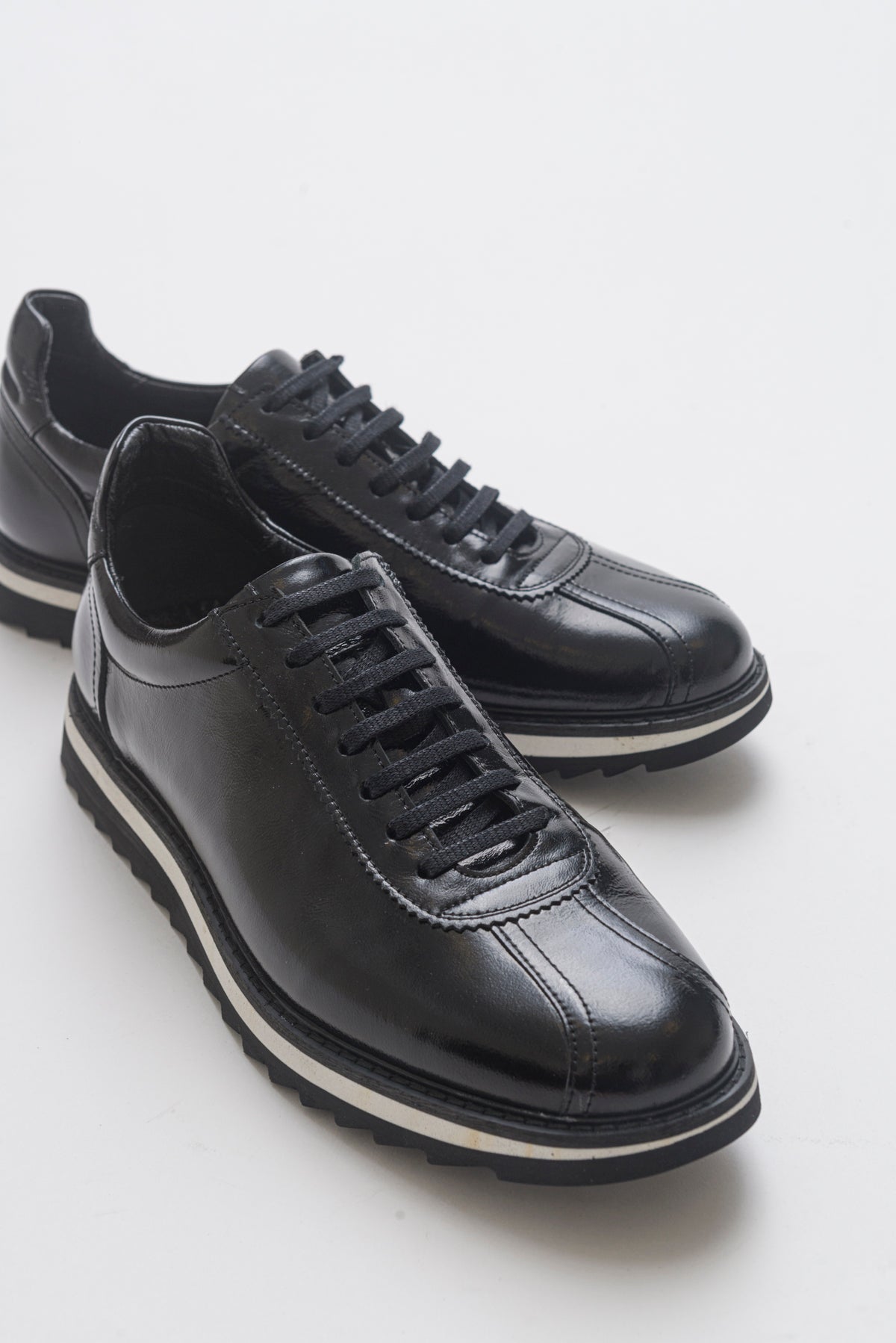Erkek Hakiki Deri Siyahki Deri Haki Floter Bağcıklı Kauçuk Tabanlı Sneaker Günlük Ayakkabı Gilberto