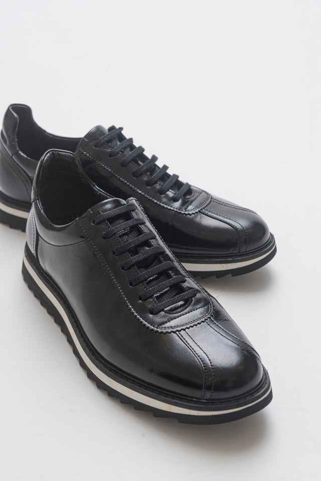 Erkek Hakiki Deri Siyahki Deri Haki Floter Bağcıklı Kauçuk Tabanlı Sneaker Günlük Ayakkabı Gilberto