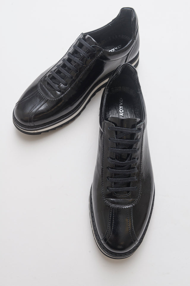 Erkek Hakiki Deri Siyahki Deri Haki Floter Bağcıklı Kauçuk Tabanlı Sneaker Günlük Ayakkabı Gilberto