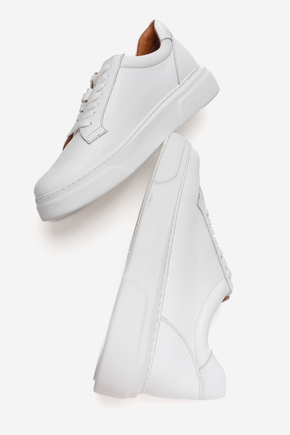 Erkek Hakiki Deri Beyaz Bağcıklı Kalın Tabanlı Sneaker Ayakkabı Italo