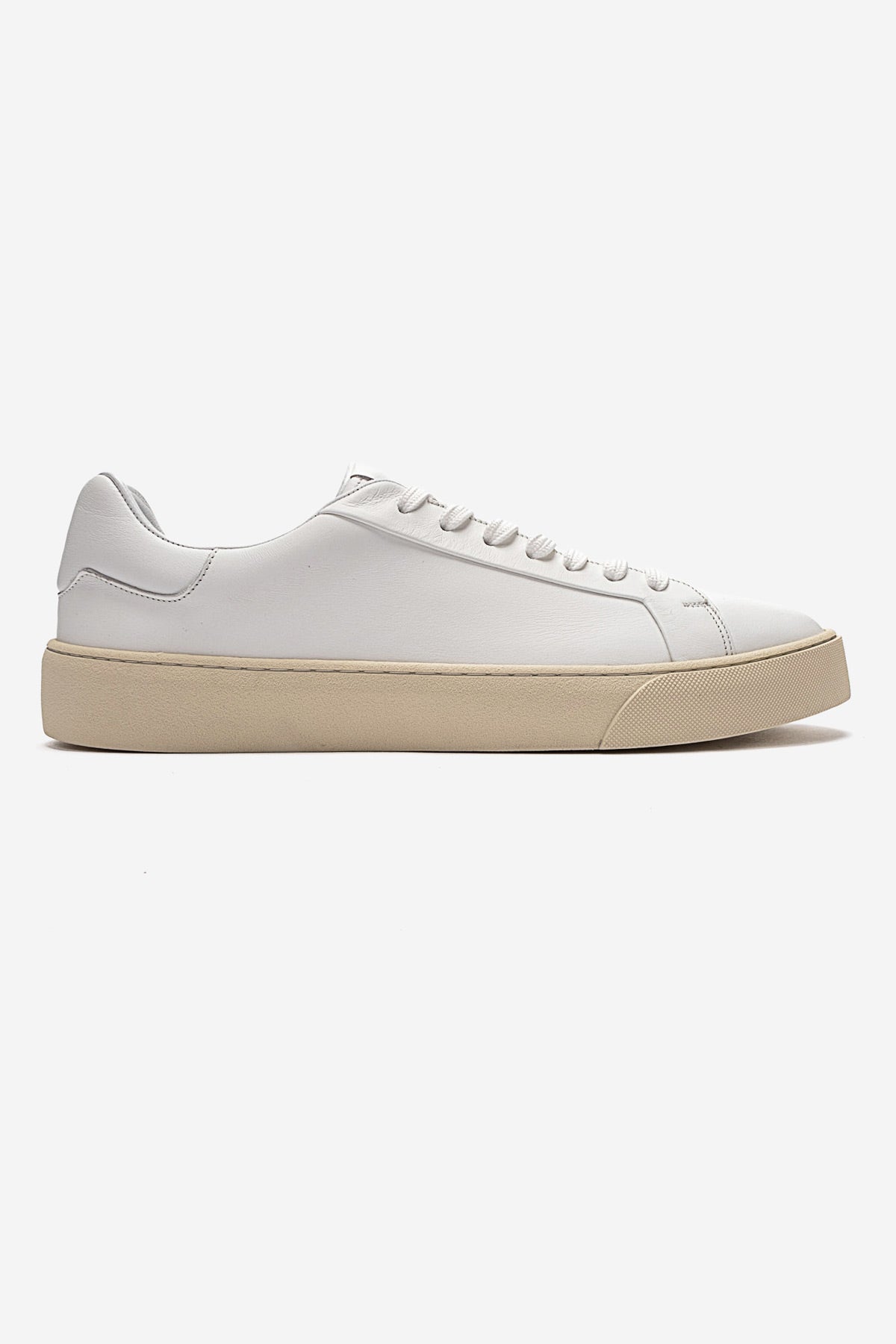Erkek Hakiki Deri Beyaz Bağcıklı Kauçuk Tabanlı Sneaker Ayakkabı Luciano
