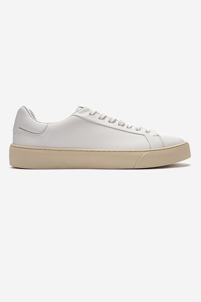 Erkek Hakiki Deri Beyaz Bağcıklı Kauçuk Tabanlı Sneaker Ayakkabı Luciano