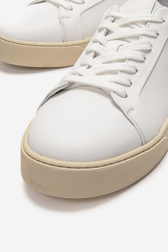 Erkek Hakiki Deri Beyaz Bağcıklı Kauçuk Tabanlı Sneaker Ayakkabı Luciano