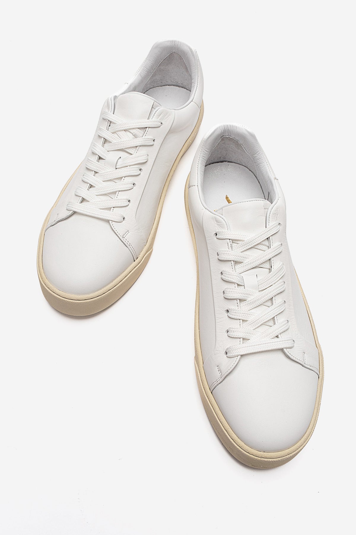 Erkek Hakiki Deri Beyaz Bağcıklı Kauçuk Tabanlı Sneaker Ayakkabı Luciano