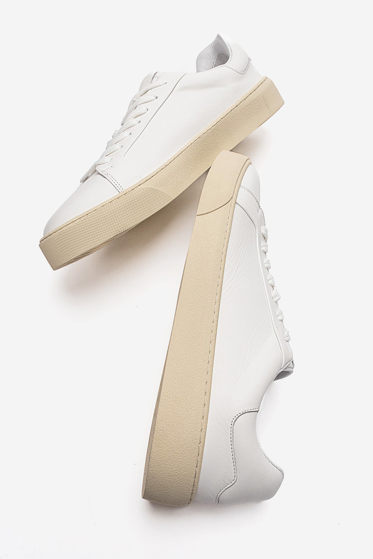 Erkek Hakiki Deri Beyaz Bağcıklı Kauçuk Tabanlı Sneaker Ayakkabı Luciano