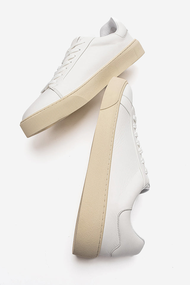 Erkek Hakiki Deri Beyaz Bağcıklı Kauçuk Tabanlı Sneaker Ayakkabı Luciano
